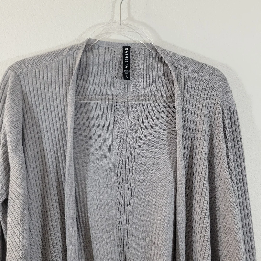 ATHLETA Solstice grey ribbed wool waterfall open front athleisure yoga cardigan
